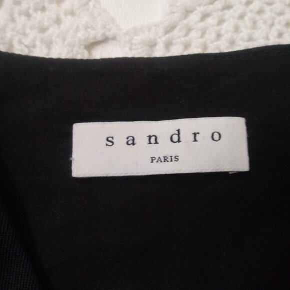 Sandro Pencil Dress Navy Blue Stretch Wool 3/4 Sleeve V Neck Pleat 36 Women S US - Picture 4 of 10